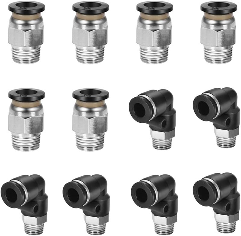 cnaodun 12 Pcs Push to Connect Fittings 1/4 Inch Tube OD x 1/8 Inch NPT Thread Pneumatic Male Straight and Elbow Quick Connect Air line fittings - Image 1
